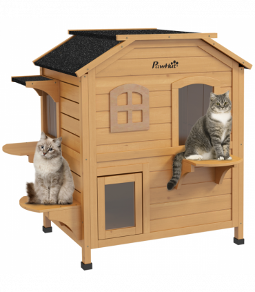 Wooden Cat House Cat Cave Pet Shelter Condos Outdoor Natural Wood Finish