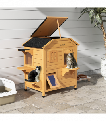 Wooden Cat House Cat Cave Pet Shelter Condos Outdoor Natural Wood Finish