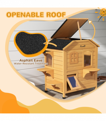 Wooden Cat House Cat Cave Pet Shelter Condos Outdoor Natural Wood Finish