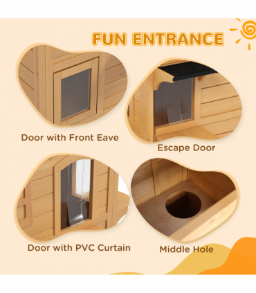 Wooden Cat House Cat Cave Pet Shelter Condos Outdoor Natural Wood Finish