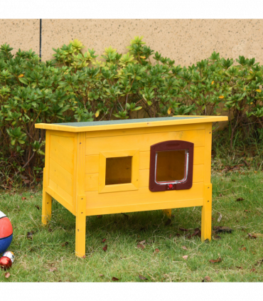 Wooden Cat House Pet Home Outdoor Waterproof Door Roof Shelter Garden Pawhut