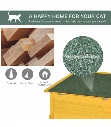 Wooden Cat House Pet Home Outdoor Waterproof Door Roof Shelter Garden Pawhut