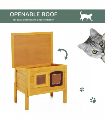 Wooden Cat House Pet Home Outdoor Waterproof Door Roof Shelter Garden Pawhut