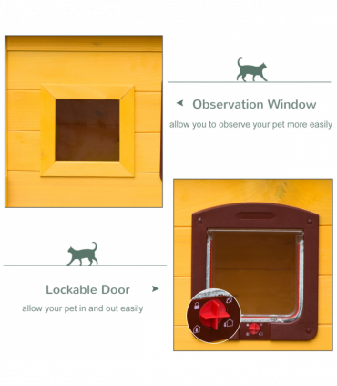 Wooden Cat House Pet Home Outdoor Waterproof Door Roof Shelter Garden Pawhut