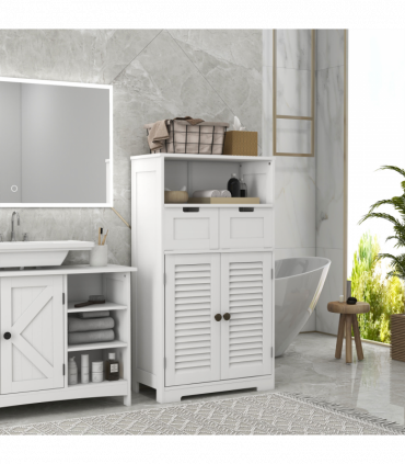 kleankin Bathroom Storage Cabinet, Small Bathroom Cabinet with Louvred Doors