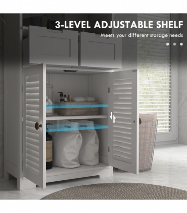 kleankin Bathroom Storage Cabinet, Small Bathroom Cabinet with Louvred Doors