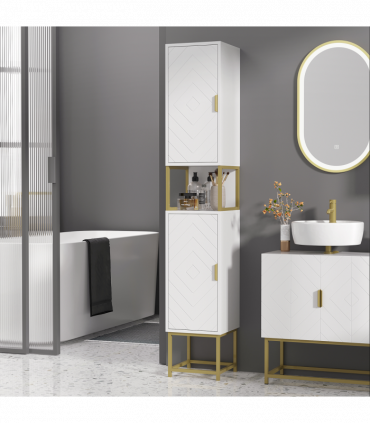 kleankin Freestanding Bathroom Cabinet Linen Towel w/ Adjustable Shelf, 2 Doors