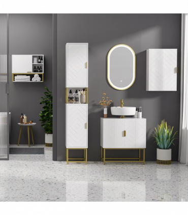 kleankin Freestanding Bathroom Cabinet Linen Towel w/ Adjustable Shelf, 2 Doors