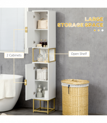 kleankin Freestanding Bathroom Cabinet Linen Towel w/ Adjustable Shelf, 2 Doors