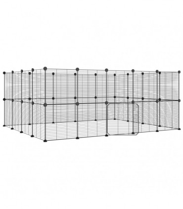 vidaXL 36-Panel Pet Cage with Door Black 35x35 cm Steel