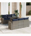 vidaXL 7 Piece Garden Sofa Set with Cushions Grey Poly Rattan Acacia