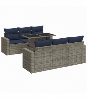 vidaXL 7 Piece Garden Sofa Set with Cushions Grey Poly Rattan Acacia