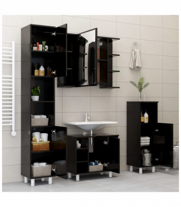 vidaXL Bathroom Cabinet Black 30x30x95 cm Engineered Wood