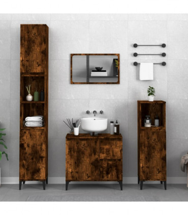 vidaXL Bathroom Cabinet Smoked Oak 30x30x100 cm Engineered Wood