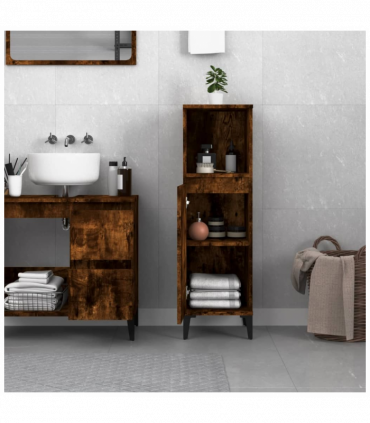 vidaXL Bathroom Cabinet Smoked Oak 30x30x100 cm Engineered Wood