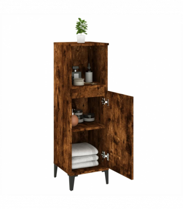 vidaXL Bathroom Cabinet Smoked Oak 30x30x100 cm Engineered Wood