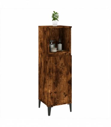 vidaXL Bathroom Cabinet Smoked Oak 30x30x100 cm Engineered Wood