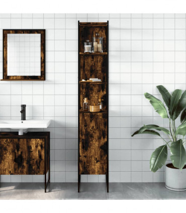 vidaXL Bathroom Cabinet Smoked Oak 33x33x185.5 cm Engineered Wood