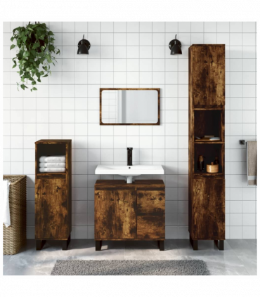 vidaXL Bathroom Cabinet Smoked Oak 65x33x60 cm Engineered Wood