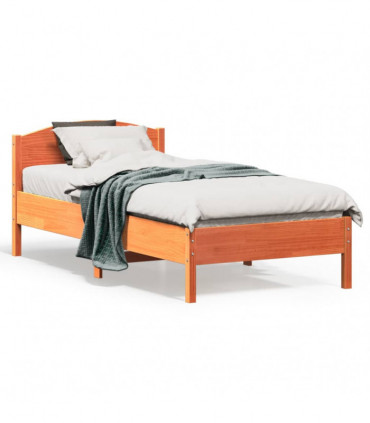 vidaXL Bed Frame with Headboard Wax Brown 75x190 cm Small Single Solid Wood Pine
