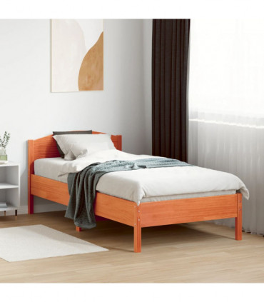 vidaXL Bed Frame with Headboard Wax Brown 75x190 cm Small Single Solid Wood Pine