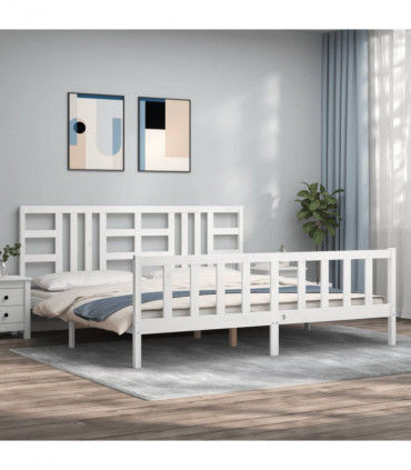 vidaXL Bed Frame with Headboard White 200x200 cm Solid Wood