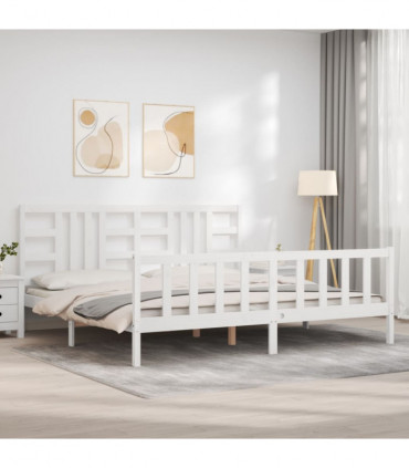vidaXL Bed Frame with Headboard White 200x200 cm Solid Wood