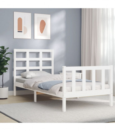 vidaXL Bed Frame with Headboard White Small Single Solid Wood