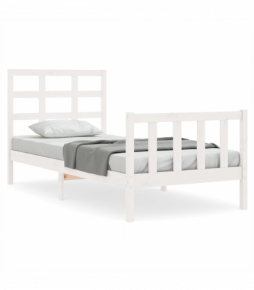 vidaXL Bed Frame with Headboard White Small Single Solid Wood