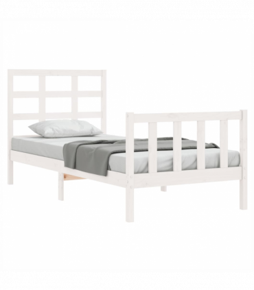 vidaXL Bed Frame with Headboard White Small Single Solid Wood