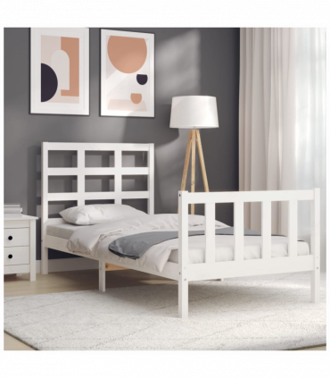 vidaXL Bed Frame with Headboard White Small Single Solid Wood