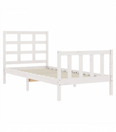 vidaXL Bed Frame with Headboard White Small Single Solid Wood