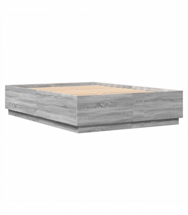 vidaXL Bed Frame with LED Lights Grey Sonoma 120x200 cm Engineered Wood