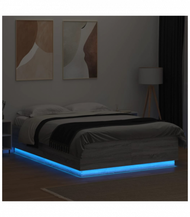 vidaXL Bed Frame with LED Lights Grey Sonoma 120x200 cm Engineered Wood