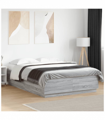 vidaXL Bed Frame with LED Lights Grey Sonoma 120x200 cm Engineered Wood