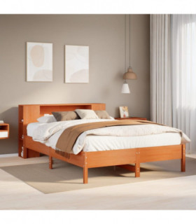 vidaXL Bookcase Bed without Mattress Wax Brown 135x190 cm Double Solid Wood Pine