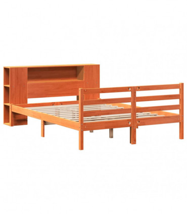 vidaXL Bookcase Bed without Mattress Wax Brown 135x190 cm Double Solid Wood Pine