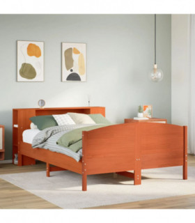 vidaXL Bookcase Bed without Mattress Wax Brown 135x190cm Solid Wood Pine