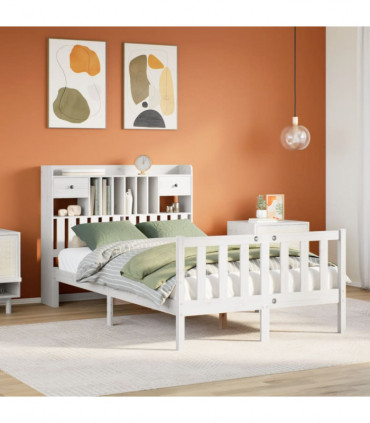 vidaXL Bookcase Bed without Mattress White 135x190 cm Double Solid Wood Pine