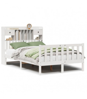 vidaXL Bookcase Bed without Mattress White 135x190 cm Double Solid Wood Pine