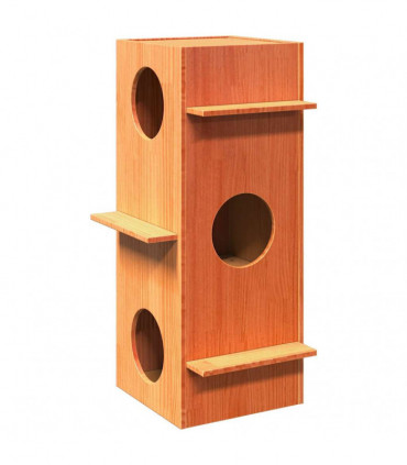 vidaXL Cat House Wax Brown 43x43x90 cm Solid Wood Pine