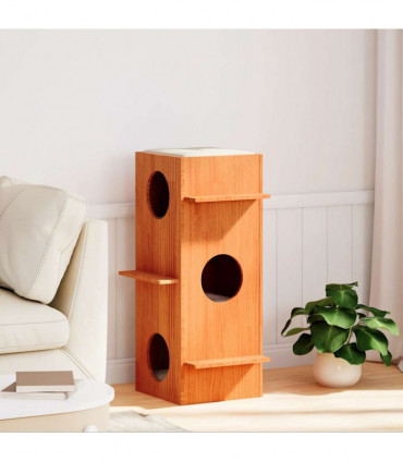 vidaXL Cat House Wax Brown 43x43x90 cm Solid Wood Pine
