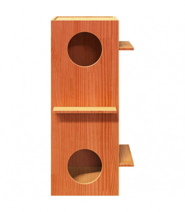 vidaXL Cat House Wax Brown 43x43x90 cm Solid Wood Pine