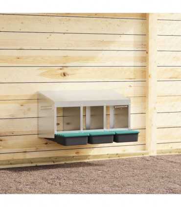 vidaXL Chicken Nesting Box 3 Compartments Wall-Mounted Galvanised Steel