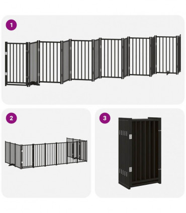 vidaXL Dog Gate with Door Foldable 12 Panels Black 600 cm Poplar Wood