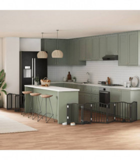 vidaXL Dog Gate with Door Foldable 15 Panels Black 750 cm Poplar Wood