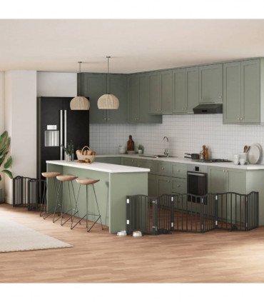 vidaXL Dog Gate with Door Foldable 15 Panels Black 750 cm Poplar Wood