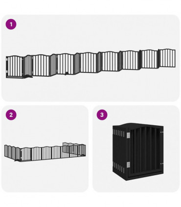 vidaXL Dog Gate with Door Foldable 15 Panels Black 750 cm Poplar Wood
