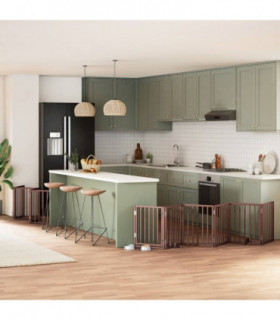 vidaXL Dog Gate with Door Foldable 15 Panels Brown 750 cm Poplar Wood