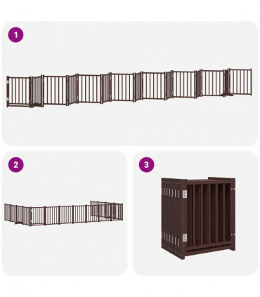 vidaXL Dog Gate with Door Foldable 15 Panels Brown 750 cm Poplar Wood